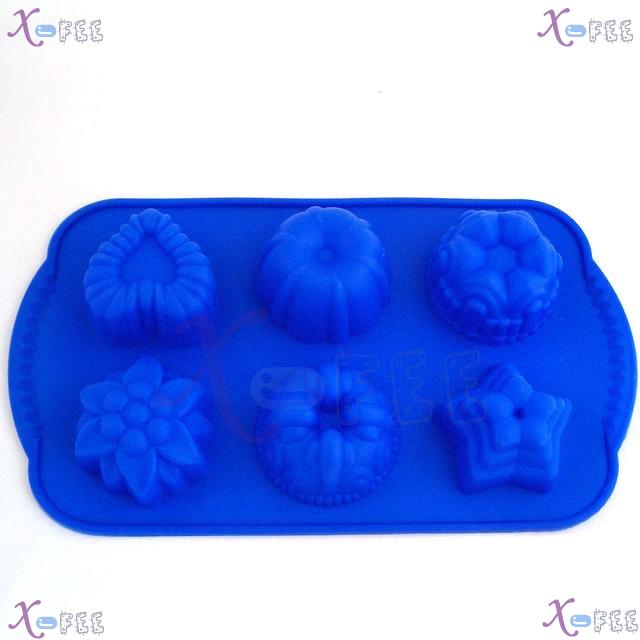 dgmj00040 NEW Blue DIY Kitchen 6 Flower Shape Silicone Bakeware Baking Mold JELLY Cake Pan 1