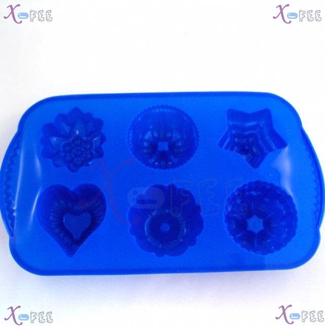 dgmj00040 NEW Blue DIY Kitchen 6 Flower Shape Silicone Bakeware Baking Mold JELLY Cake Pan 4