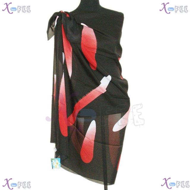estj00213 Hawaii Wrap Cover-up Black Red Italy Muslin Swimwear Bronzing Scarf Beach Sarong 1