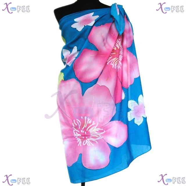 estj00232 Blue Pink Plum Blossom Bronzing Dress Wrap Cover-up Swimwear Scarf Beach Sarong 1