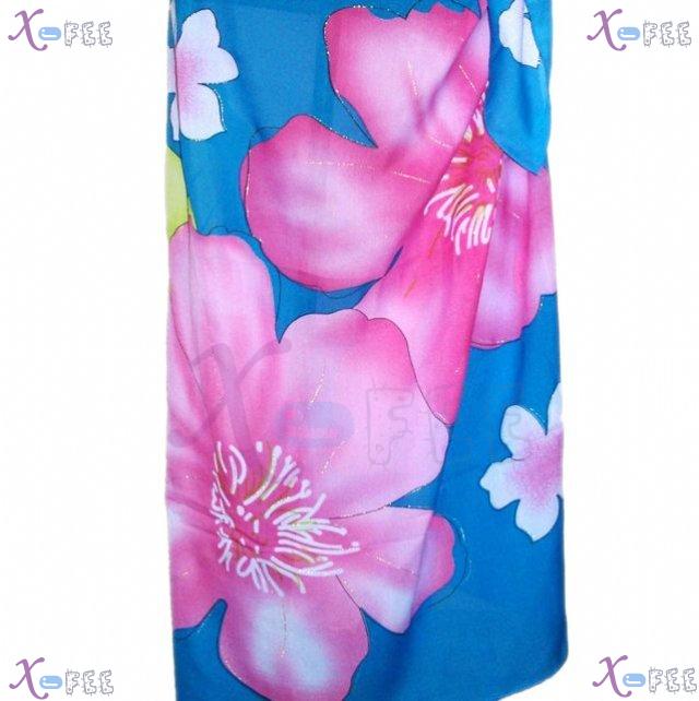 estj00232 Blue Pink Plum Blossom Bronzing Dress Wrap Cover-up Swimwear Scarf Beach Sarong 2