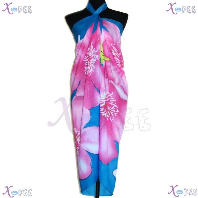 estj00232 Blue Pink Plum Blossom Bronzing Dress Wrap Cover-up Swimwear Scarf Beach Sarong 3