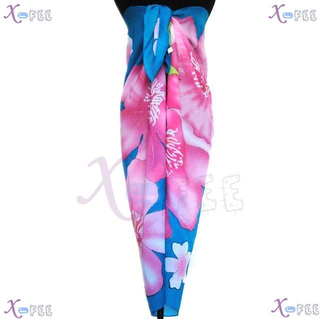 estj00232 Blue Pink Plum Blossom Bronzing Dress Wrap Cover-up Swimwear Scarf Beach Sarong 4