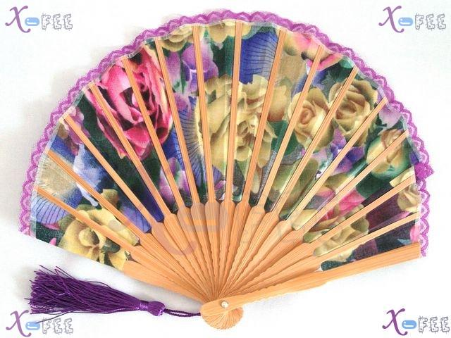 fan00170 Chinese Ethnicities Flower Purple Tassel Lace Collection Ornament Folding Fan 4