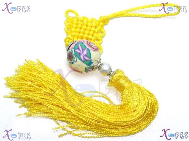 gj00060 New Chinese Ethnicities Yellow Car Deco Hand-painted Pottery China Knot Pendant 1