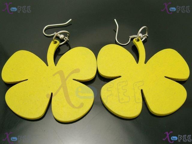 mteh00014 Fashion Jewelry New Yellow Flower Crafts Wooden 925 Sterling Silver HOOK Earring 1