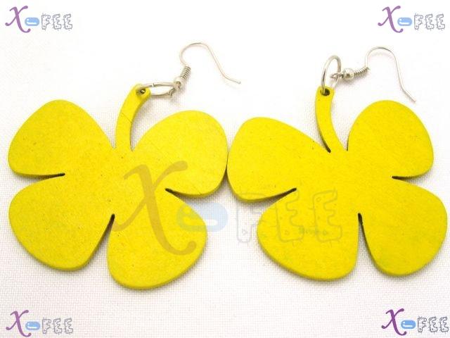 mteh00014 Fashion Jewelry New Yellow Flower Crafts Wooden 925 Sterling Silver HOOK Earring 2
