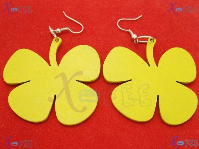 mteh00014 Fashion Jewelry New Yellow Flower Crafts Wooden 925 Sterling Silver HOOK Earring 3