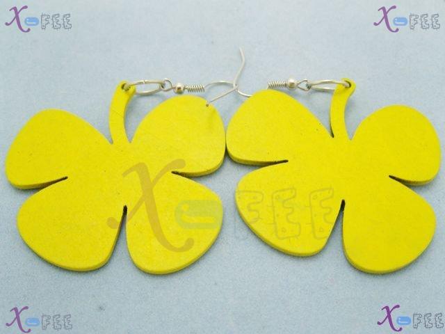 mteh00014 Fashion Jewelry New Yellow Flower Crafts Wooden 925 Sterling Silver HOOK Earring 4