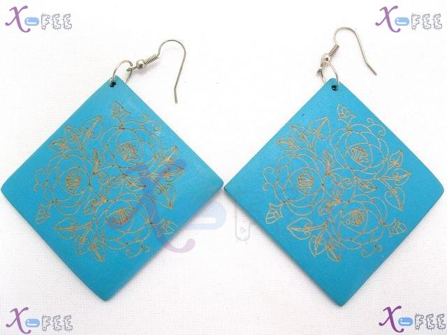 mteh00036 New Fashion Jewelry Crafts Blue Wooden Women 925 Sterling Silver Hook Earrings 1