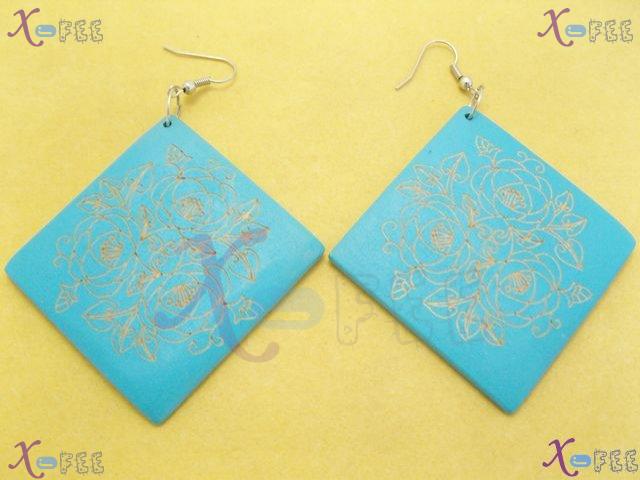 mteh00036 New Fashion Jewelry Crafts Blue Wooden Women 925 Sterling Silver Hook Earrings 2