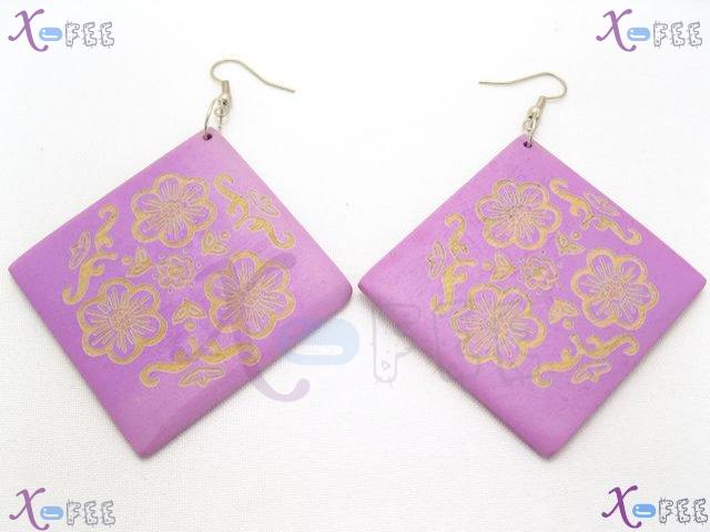 mteh00037 Lavender New Fashion Jewelry Crafts Wooden 925 Sterling Silver Hook Earrings 1