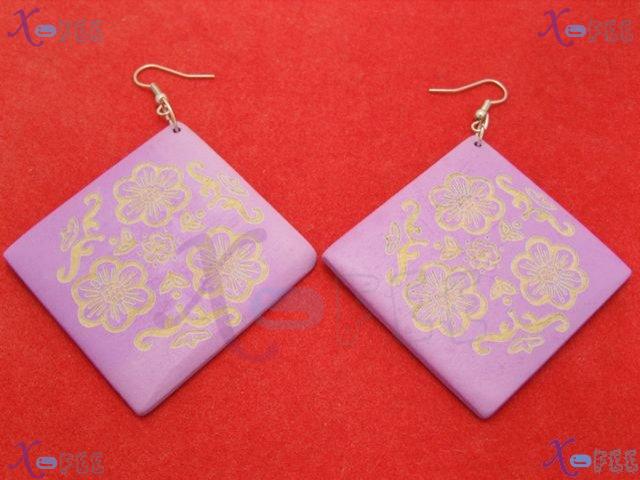 mteh00037 Lavender New Fashion Jewelry Crafts Wooden 925 Sterling Silver Hook Earrings 2