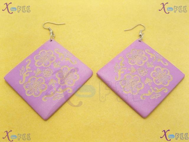 mteh00037 Lavender New Fashion Jewelry Crafts Wooden 925 Sterling Silver Hook Earrings 3