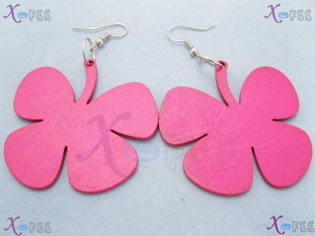 mteh00044 New Bohemai Ladies Jewelry Pink Butterfly Wood 925 Sterling Silver Hook Earrings 1