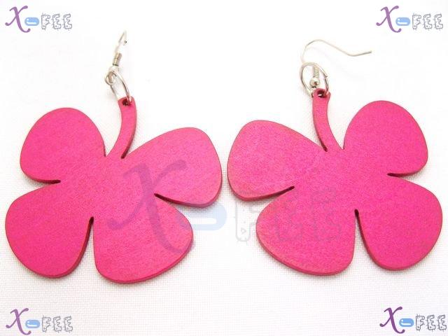 mteh00044 New Bohemai Ladies Jewelry Pink Butterfly Wood 925 Sterling Silver Hook Earrings 3