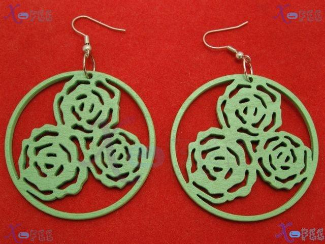 mteh00078 New Ladies Jewelry Design Rose Flower Wooden 925 Sterling Silver Hook Earrings 2
