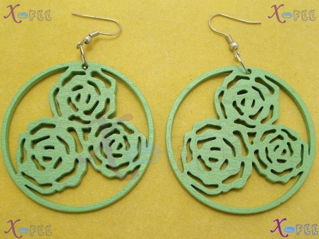 mteh00078 New Ladies Jewelry Design Rose Flower Wooden 925 Sterling Silver Hook Earrings 3