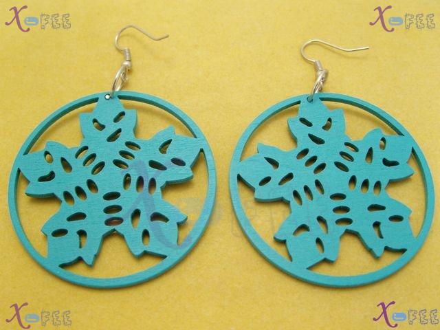 mteh00081 New Fashion Jewelry Crafts Wooden 925 Sterling Silver Hook Snowflake Earrings 3