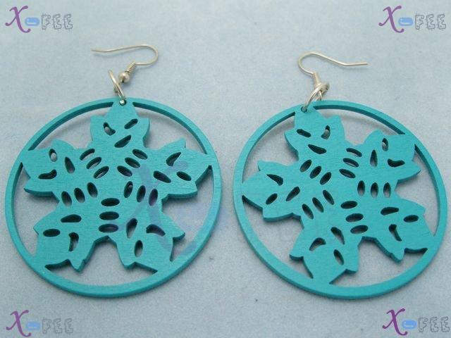 mteh00081 New Fashion Jewelry Crafts Wooden 925 Sterling Silver Hook Snowflake Earrings 4