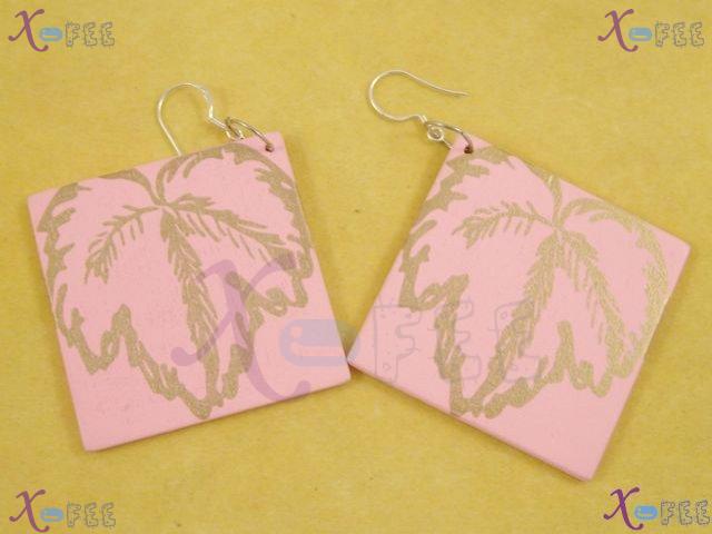 mteh00093 New Fashion Ladies Jewelry Pink Bohemia Wood 925 Sterling Silver Hook Earrings 4