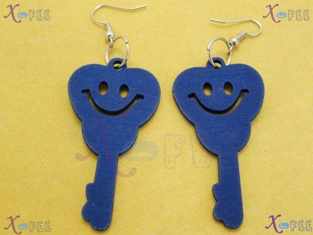 mteh00143 NEW Blue Fashion Jewelry Woman Key Wooden Sterling Silver Hook Dangle Earrings 3