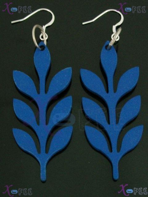 mteh00271 NEW Blue BRANCH FASHION Crafts Wooden Ladies 925 Sterling Silver HOOK Earrings 2