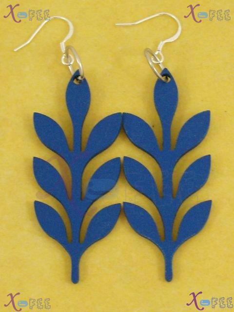 mteh00271 NEW Blue BRANCH FASHION Crafts Wooden Ladies 925 Sterling Silver HOOK Earrings 3