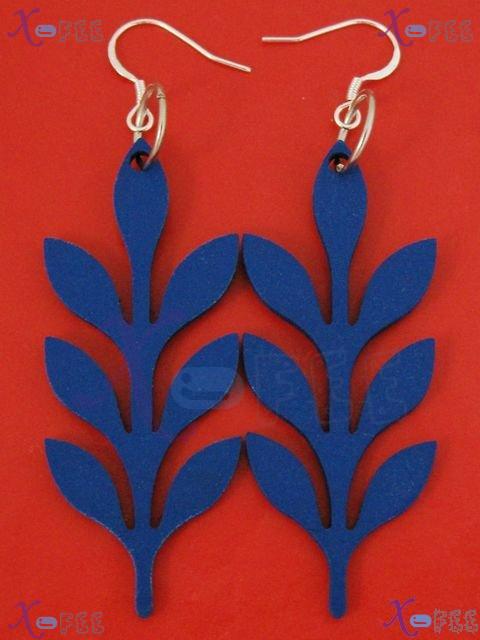 mteh00271 NEW Blue BRANCH FASHION Crafts Wooden Ladies 925 Sterling Silver HOOK Earrings 4