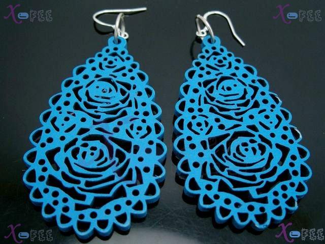mteh00280 New Fashion Handmade Jewelry Blue Flower Woman 925 Sterling Silver Hook Earrings 1