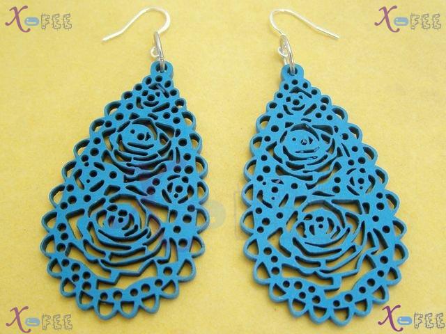 mteh00280 New Fashion Handmade Jewelry Blue Flower Woman 925 Sterling Silver Hook Earrings 3