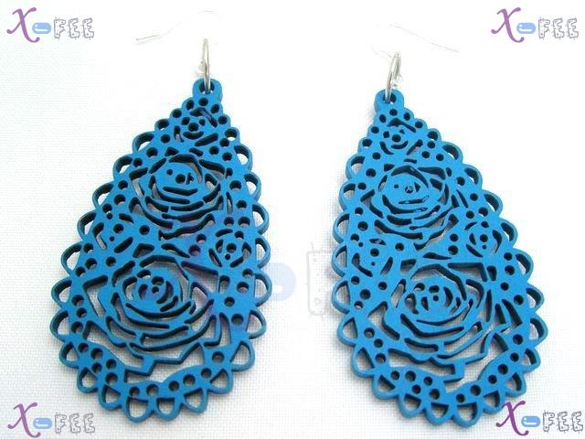 mteh00280 New Fashion Handmade Jewelry Blue Flower Woman 925 Sterling Silver Hook Earrings 4