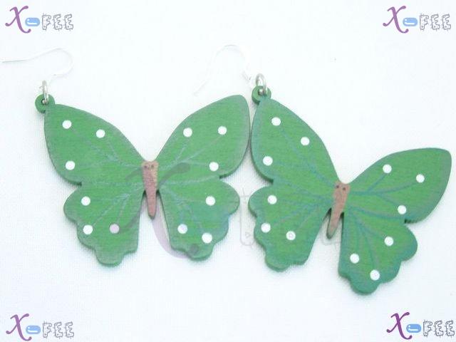 mteh00328 Hot! NEW Fashion Green BUTTERFLY Crafts Wooden 925 Stering Silver Hook Earrings 2