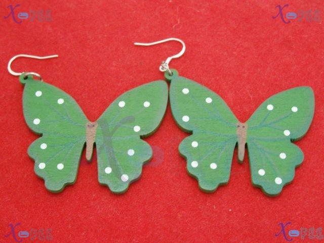 mteh00328 Hot! NEW Fashion Green BUTTERFLY Crafts Wooden 925 Stering Silver Hook Earrings 3