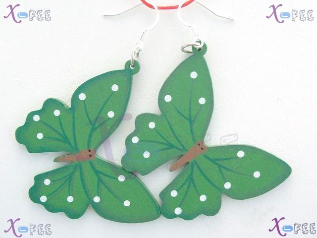 mteh00328 Hot! NEW Fashion Green BUTTERFLY Crafts Wooden 925 Stering Silver Hook Earrings 4