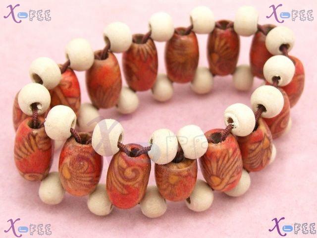 mtsl00005 Red Handmade Stretch Flower Wooden Beads Baby Bracelet 3