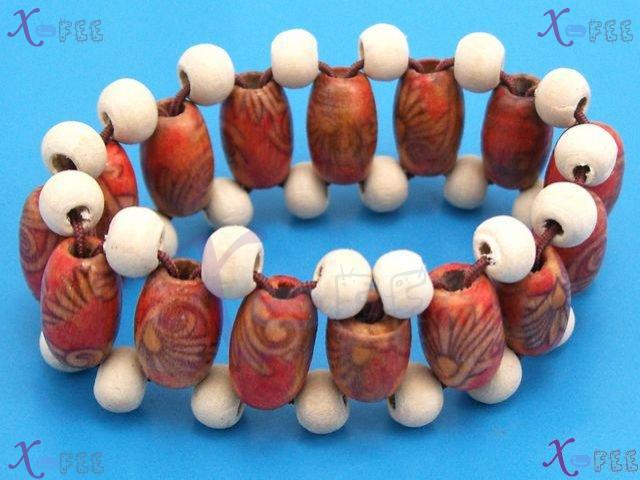 mtsl00005 Red Handmade Stretch Flower Wooden Beads Baby Bracelet 4