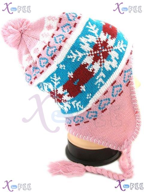 mzst00053 NEW Pink Blue Woman Fashion Girl Winter Snowflake Earflap Ear Cover Warm Ski Hat 1
