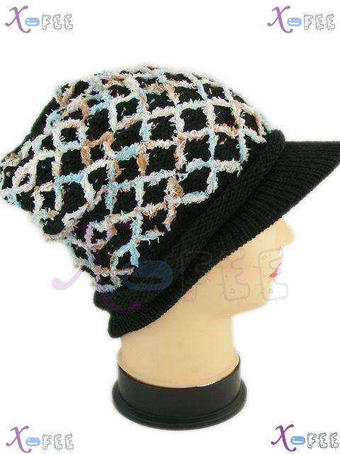 mzst00198 Modish Black Blue Woman Accessory Winter Ski Knit Visor Cap Crossed Warm Hat 1