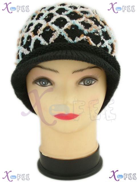 mzst00198 Modish Black Blue Woman Accessory Winter Ski Knit Visor Cap Crossed Warm Hat 2
