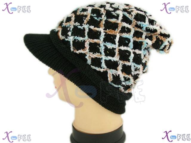 mzst00198 Modish Black Blue Woman Accessory Winter Ski Knit Visor Cap Crossed Warm Hat 3