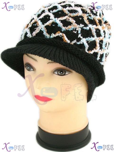 mzst00198 Modish Black Blue Woman Accessory Winter Ski Knit Visor Cap Crossed Warm Hat 4