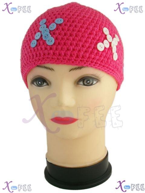 mzst00205 Pink Collection Woman Accessory Collection New Beanie Knit Button Winter Cap Hat 1