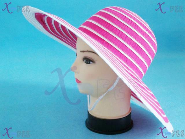 mzst00335 Pink Woman Accessory Decoration Stripe Wide Brim Straw lady Sun Cap Travel Hat 3