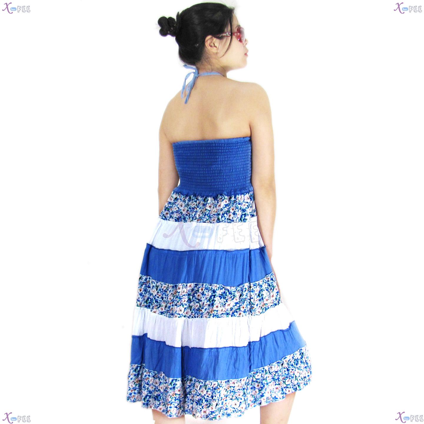 qz00021 Hawaii Floral Cotton Blue White Skirt Beach Elastic Soft Yarn Lining Sundress 2