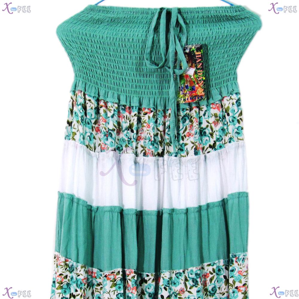 qz00022 Hawaii Floral Cotton Green White Skirt Beach Elastic Soft Yarn Lining Sundress 4