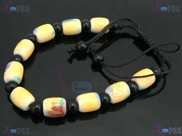 sl00531 Yellow Hawaii Style Fashion Jewelry Ornament Lampwork Glass Onyx Amulet Bracelet 1