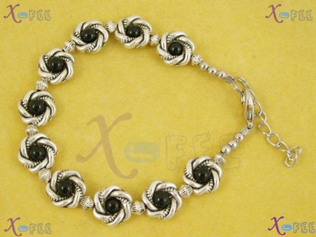 sl00592 Tibet Silver Fashion Jewelry Engraved China Minority Flower Black Onyx Bracelet 1