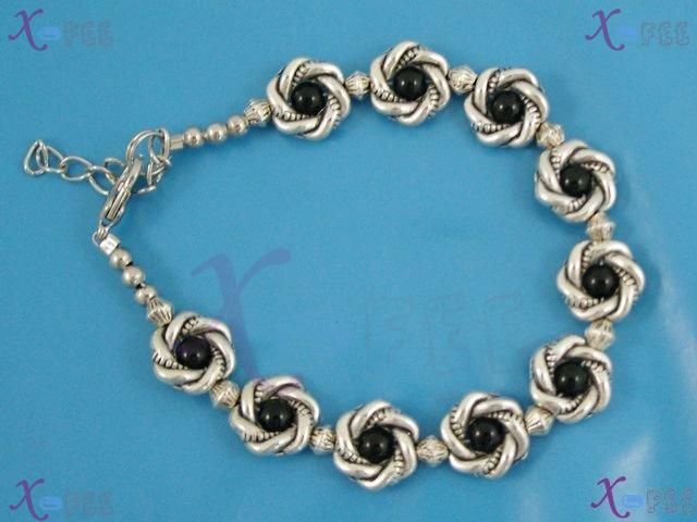 sl00592 Tibet Silver Fashion Jewelry Engraved China Minority Flower Black Onyx Bracelet 2