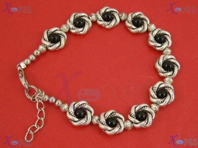 sl00592 Tibet Silver Fashion Jewelry Engraved China Minority Flower Black Onyx Bracelet 3